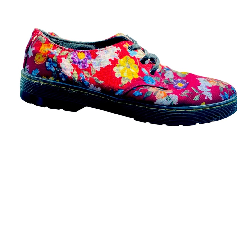 Dr. Martens Gizelle Red Floral Canvas Loafers Creepers Low Sneakers Size 9 NWOB